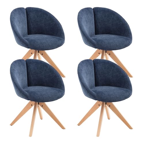 Ya-Home Esszimmerstühle 4er Set Küchenstühle aus Chenille 360°Drehstuhl mit Holzbeinen Akzentstühle mit gebogener Rückenlehne für Esszimmer/Wohnzimmer/Küche, Blau von Ya-Home