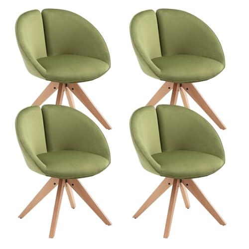 Ya-Home Esszimmerstühle 4er Set Küchenstühle aus Samt 360°Drehstuhl mit Holzbeinen Akzentstühle mit gebogener Rückenlehne für Esszimmer/Wohnzimmer/Küche, Grtün von Ya-Home