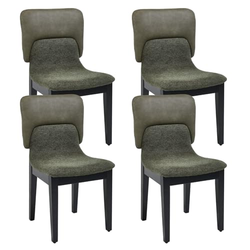 Ya-Home Esszimmerstühle 4er Set Küchenstühle mit Holzbeinen Polsterstuhl mit PU-Leder und Chenille Patchwork Stühle Ohne Armlehne für Esszimmer, Grün von Ya-Home