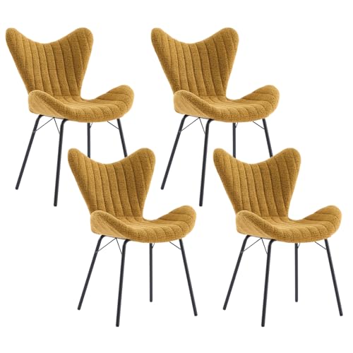 Ya-Home Esszimmerstühle 4er Set Küchenstühle mit Metallgestell Polsterstuhl Esszimmer, Chenille, Gelb von Ya-Home