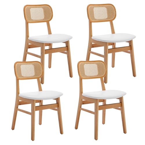 Ya-Home Esszimmerstühle 4er Set PU Leder Küchenstühle mit Rückenlehne Akzentstühle Rattan Polsterstuh mit Massivholzbeinen für Esszimmer/Wohnzimmer/Küche, Weiß Ya-Home Esszimmerstühle 4er Set PU Leder Küchenstühle mit Rückenlehne Akzentstühle Rattan Polsterstuh mit Massivholzbeinen für Esszimmer/Wohnzimmer/Küche, Weiß von Ya-Home