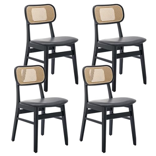 Ya-Home Esszimmerstühle 4er Set PU Leder Küchenstühle mit Rückenlehne Akzentstühle Rattan Polsterstuh mit Massivholzbeinen für Esszimmer/Wohnzimmer/Küche, Schwarz Ya-Home Esszimmerstühle 4er Set PU Leder Küchenstühle mit Rückenlehne Akzentstühle Rattan Polsterstuh mit Massivholzbeinen für Esszimmer/Wohnzimmer/Küche, Schwarz von Ya-Home