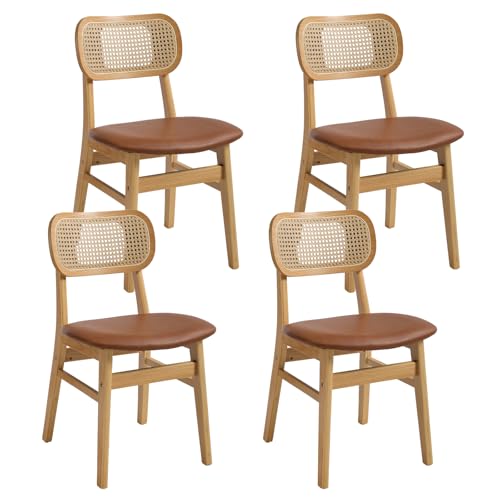 Ya-Home Esszimmerstühle 4er Set PU Leder Küchenstühle mit Rückenlehne Akzentstühle Rattan Polsterstuh mit Massivholzbeinen für Esszimmer/Wohnzimmer/Küche, Braun Ya-Home Esszimmerstühle 4er Set PU Leder Küchenstühle mit Rückenlehne Akzentstühle Rattan Polsterstuh mit Massivholzbeinen für Esszimmer/Wohnzimmer/Küche, Braun von Ya-Home