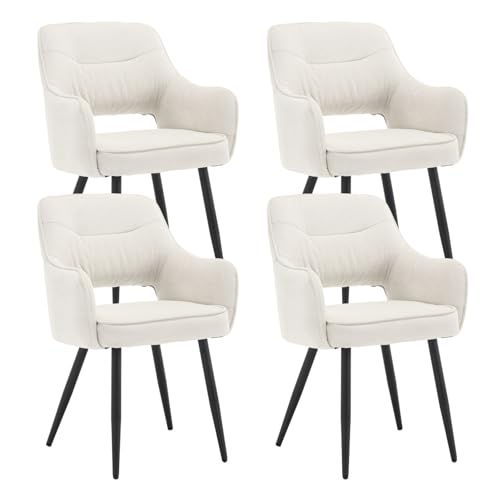 Ya-Home Esszimmerstühle 4er Set aus Chenille Armlehnstuhl Küchenstühle mit Armlehne modern Essstühle Polsterstuhl mit Metallbeinen für Esszimmer/Wohnzimmer/Küche, Beige von Ya-Home