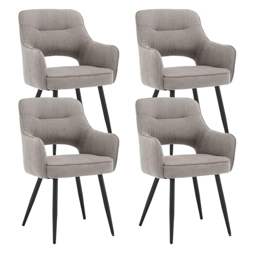 Ya-Home Esszimmerstühle 4er Set aus Chenille Armlehnstuhl Küchenstühle mit Armlehne modern Essstühle Polsterstuhl mit Metallbeinen für Esszimmer/Wohnzimmer/Küche, Grau von Ya-Home