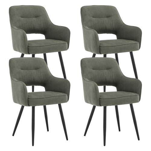Ya-Home Esszimmerstühle 4er Set aus Chenille Armlehnstuhl Küchenstühle mit Armlehne modern Essstühle Polsterstuhl mit Metallbeinen für Esszimmer/Wohnzimmer/Küche, Grün von Ya-Home