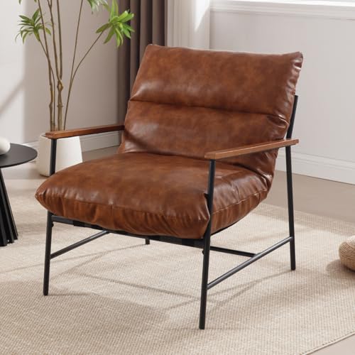 Ya-Home Loungesessel aus PU Leder Moderne Polstersessel für Wohnzimmer Lesesessel Ohrensessel mit Armlehne Cocktailsessel mit Metallgestell für Schlafzimmer, Braun von Ya-Home