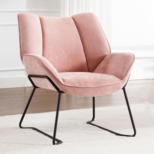 Ya-Home Sessel Wohnzimmer Loungesessel modern Lesesessel gepolstert Ohrensessel mit Metallbeinen für Schlafzimmer/Wohnzimmer, Chenille, Rosa von Ya-Home