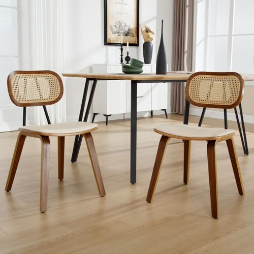 Ya-Home Rattan Esszimmerstühle 2er Set Küchenstuhl mit Holzbeinen Rattanstuhl Sitzfläche aus Kunstleder Polsterstuhl für Esszimmer, Beige Ya-Home Rattan Esszimmerstühle 2er Set Küchenstuhl mit Holzbeinen Rattanstuhl Sitzfläche aus Kunstleder Polsterstuhl für Esszimmer, Beige von Ya-Home