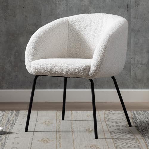 Ya-Home Sessel aus Kunstfell Polsterstuhl modern Loungesessel mit armlehne gepolsterter Einzelsessel mit metallbeinen für Schlafzimmer/Wohnzimmer/Schminktisch(weiß) von Ya-Home