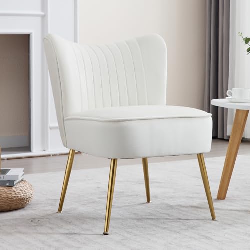 Ya-Home Sessel aus Samt Loungesessel gepolsterter Einzelsofa mit Metallbeinen modern Ohrensessel Lesesessel für Wohnzimmer/Schlafzimmer/Balkon, Beige von Ya-Home