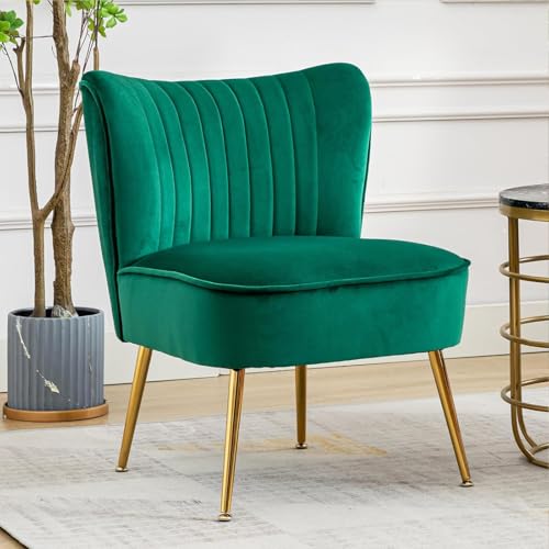 Ya-Home Sessel aus Samt Loungesessel gepolsterter Einzelsofa mit Metallbeinen modern Ohrensessel Lesesessel für Wohnzimmer/Schlafzimmer/Balkon, Grün von Ya-Home