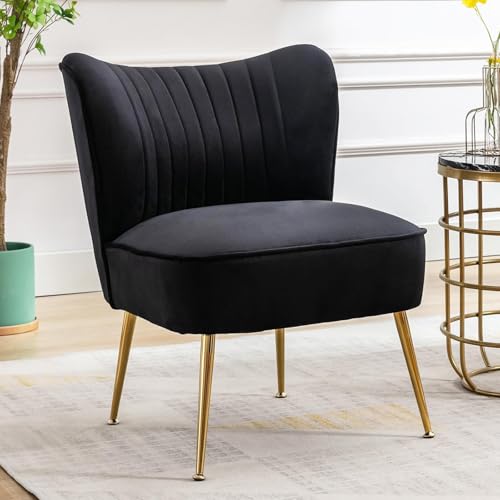 Ya-Home Sessel aus Samt Loungesessel gepolsterter Einzelsofa mit Metallbeinen modern Ohrensessel Lesesessel für Wohnzimmer/Schlafzimmer/Balkon, Schwarz von Ya-Home