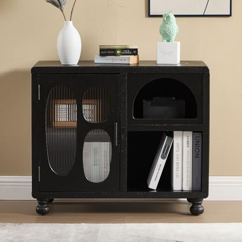 Ya-Home Sideboard Küchenschrank mit Glastür Badezimmerschrank mit offenem Fach Beistellschrank Aufbewahrungsschrank aus Holz, 34.5T x 80B x 67.5H cm, Schwarz Ya-Home Sideboard Küchenschrank mit Glastür Badezimmerschrank mit offenem Fach Beistellschrank Aufbewahrungsschrank aus Holz, 34.5T x 80B x 67.5H cm, Schwarz von Ya-Home