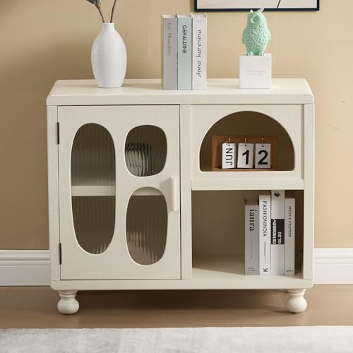 Ya-Home Sideboard Küchenschrank mit Glastür Badezimmerschrank mit offenem Fach Beistellschrank Aufbewahrungsschrank aus Holz, 34.5T x 80B x 67.5H cm, Weiß Ya-Home Sideboard Küchenschrank mit Glastür Badezimmerschrank mit offenem Fach Beistellschrank Aufbewahrungsschrank aus Holz, 34.5T x 80B x 67.5H cm, Weiß von Ya-Home