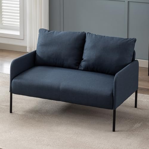 Ya-Home Sofa 2 sitzer Loungesofa Leinen klein Couch mini Sofa mit 2 Wurfkissen gepolsterte Doppelsofa mit metallbeinen für Wohnzimmer/Schlafzimmer/Büro, Blau von Ya-Home