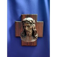 Wandkreuz, Gesicht Christi, Vintage, Handgeschnitzte Statue, Stück Reflexion Und Meditation, Einzigartige Religiöse Spiritualität von YaKuzolaDesign