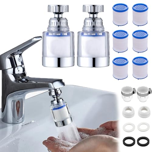 YaLiyA 2 Stück Wasserfilter für Wasserhahn,Wasserfilter Wasserhahn mit 6 Stück Baumwollfilterelement,360° Wasserhahn Filter,Wasserhahn Verlängerung,für Home Badezimmer Küche Spüle von YaLiyA