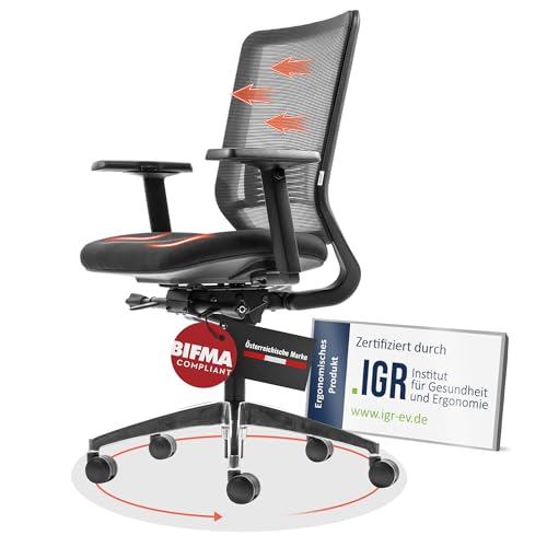 Yaasa Chair Classic Bürostuhl Ergonomisch Schwarz – Verstellbarer Schreibtischstuhl mit Lordosenstütze & 3D-Armlehnen – Drehstuhl für gesundes Sitzen im Home Office & Büro – Modernes Design, 130kg von Yaasa
