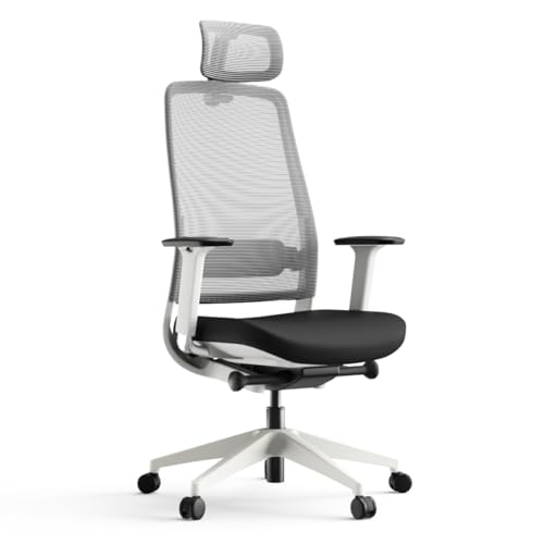 Yaasa Chair Expert Bürostuhl ergonomisch, Schreibtischstuhl verstellbare Kopfstütze, 4D-Armlehnen, Lendenwirbelstütze, Drehstuhl Wippfunktion, Chefsessel rückenschonend, Bürostuhl 130kg (Weiß) von Yaasa