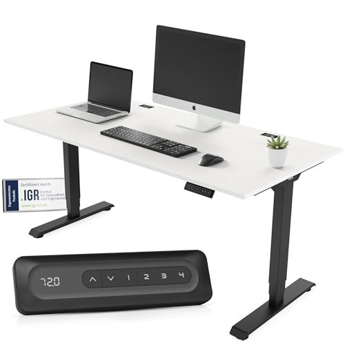 Yaasa Desk Essential Elektrisch Höhenverstellbarer Schreibtisch 120 x 80 cm Weiß/Schwarz – Schreibtisch höhenverstellbar und elektrisch – Bürotisch mit digitalem Display, Kabeldurchlässen & Kabelnetz von Yaasa