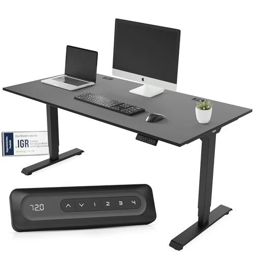 Yaasa Desk Essential Elektrisch Höhenverstellbarer Schreibtisch 180x80cm Dunkelgrau/Schwarz – Schreibtisch höhenverstellbar elektrisch – Bürotisch mit digitalem Display, Kabeldurchlässen & Kabelnetz von Yaasa