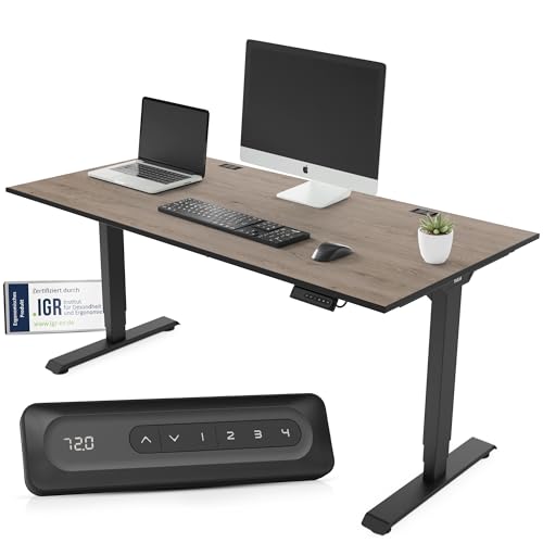 Yaasa Desk Essential Höhenverstellbarer Schreibtisch Elektrisch 180 x 80 cm, Eiche Dunkel/Schwarz – Under Desk Bedienelement – 4 Speicherfunktionen – Höhenanzeige – Kollisionssensor – Traglast 105 kg von Yaasa