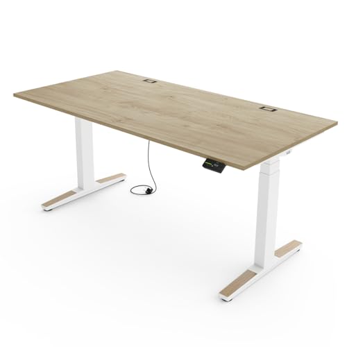 Yaasa Desk Expert Elektrisch höhenverstellbarer Schreibtisch | Massive Stabilität | 9 Speicherpositionen | Ergonomiefunktionen | 10 Jahre Garantie (Eiche hell + weiß, 140 x 80 cm) von Yaasa