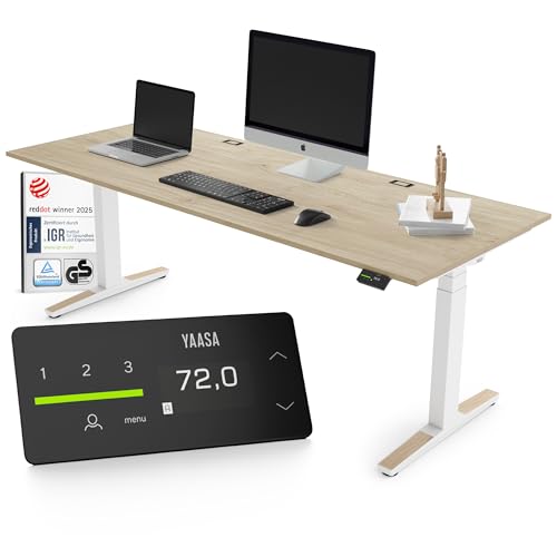 Yaasa Desk Expert Elektrisch Höhenverstellbarer Schreibtisch 200 x 80 cm Eiche hell/Weiß – Erstklassige Stabilität & Smarter ErgoTouchPlus – Schreibtisch höhenverstellbar inkl. Kabeldurchlass von Yaasa