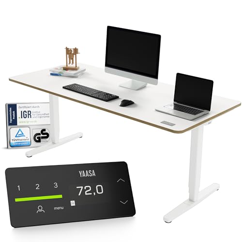 Yaasa Desk Pro Elektrisch Höhenverstellbarer Schreibtisch Multiplex Weiß/Weiß 180 x 80 cm – Ergonomischer Schreibtisch mit Abgerundeter Tischplatte & ErgoTouch-Display – Traglast 120 kg von Yaasa