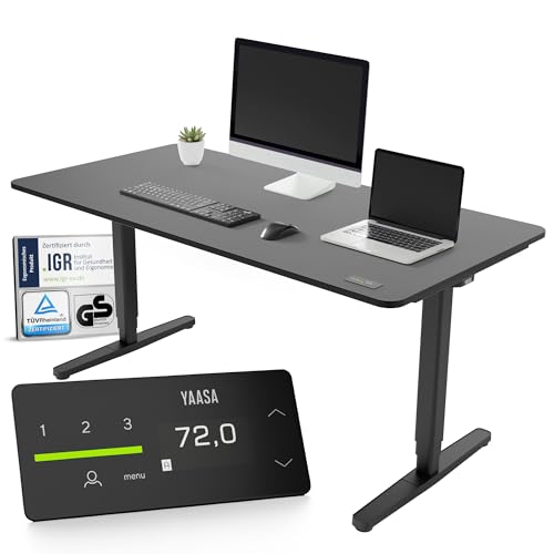 Yaasa Desk Pro Elektrisch Höhenverstellbarer Schreibtisch Dunkelgrau/Schwarz 140 x 80 cm – Ergonomischer Schreibtisch mit Abgerundeter Tischplatte & ErgoTouch-Display – Traglast 120 kg von Yaasa