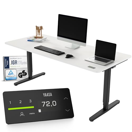Yaasa Desk Pro Elektrisch Höhenverstellbarer Schreibtisch Weiß/Schwarz 180 x 80 cm – Ergonomischer Schreibtisch mit Abgerundeter Tischplatte & ErgoTouch-Display – Traglast 120 kg von Yaasa