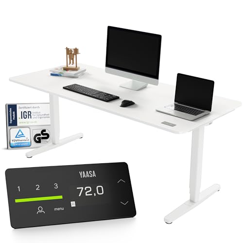 Yaasa Desk Pro Elektrisch Höhenverstellbarer Schreibtisch Weiß/Weiß 180 x 80 cm – Ergonomischer Schreibtisch mit Abgerundeter Tischplatte & ErgoTouch-Display – Traglast 120 kg von Yaasa