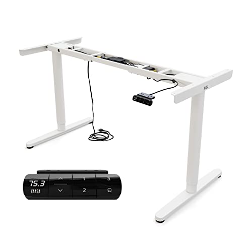 Yaasa Frame Essential Höhenverstellbarer Schreibtisch mit Memory-Steuerung | USB-Ladestation | 2-Fach-Teleskop | 2 leistungsstarke Motoren | Tastensperre | Kollisionssensor (Weiß) von Yaasa