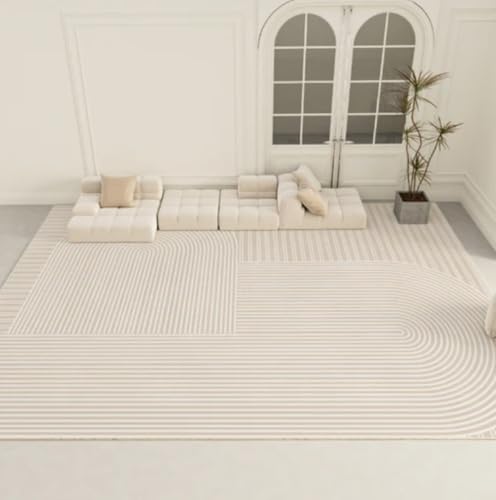 Yaaxinb Wohnzimmer Flächenteppich Abstrakte Kunst Anti-Rutsch-Teppich Kreative geometrische Linien Garderobe Couchtisch Creme Teppich 160x200cm von Yaaxinb