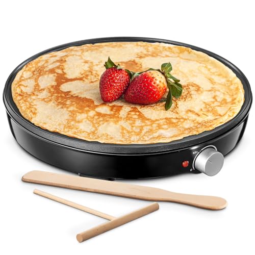 Yabano Crêpes maker, Ø 30 cm Retro Pancake Maker mit Wender und Teigverteiler, Crepes-Eisen für süße Crepes und herzhafte Galettes, Crepesmaker von Yabano
