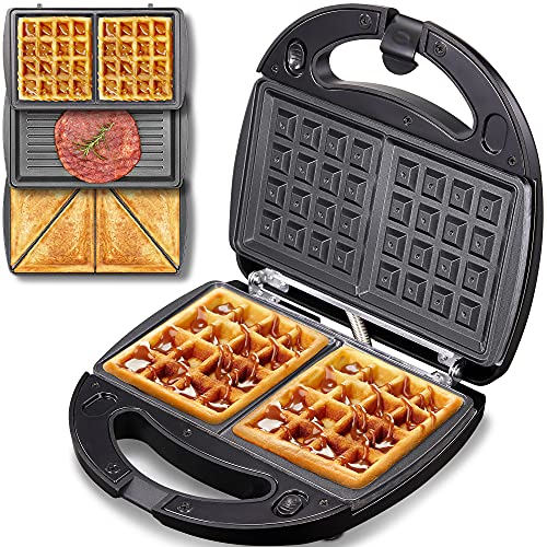 Yabano Sandwichmaker 3 in 1 (Waffeleisen Sandwichtoaster Kontaktgrill), 3 Abnehmbare Platten, Antihaftbeschichtung, LED-Anzeigeleuchten und Cool Touch-Griff, 800W von Yabano