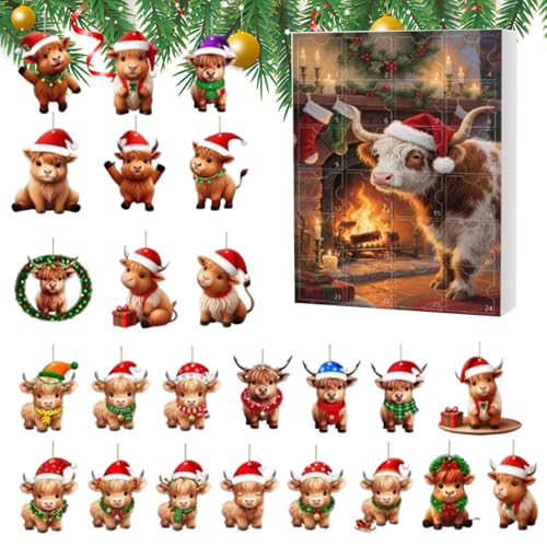 Highland Cow Advent Kalender 2025-24 ta-ge Weihnachtskalender 2d Acryl Highland Cow Weihnachten Ornamente für Ferienhaus Family Tree Fenster Walltür Auto Rückspiegel Highland Cow Advent Kalender 2025-24 ta-ge Weihnachtskalender 2d Acryl Highland Cow Weihnachten Ornamente für Ferienhaus Family Tree Fenster Walltür Auto Rückspiegel von Yabauuop