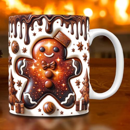 Weihnachts-Lebkuchenmann-Tasse Aus Keramik, Weihnachts-Lebkuchen-Kaffeetasse, Teetasse, Cartoon-Design, Süße Lebkuchenmann-Tasse Aus Keramik, Lebkuchenmann-Tasse Für Tee/Kaffee/heiße Schokolade von Yabauuop