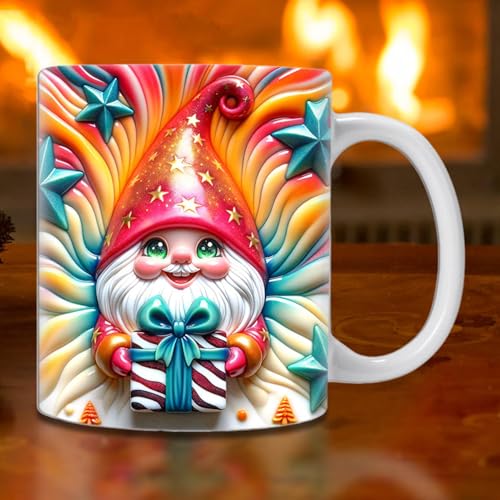 Weihnachtswichtel-Tasse,Kaffeetasse Mit Weihnachtswichtel-Design,Keramik-Wichtel-Kaffeetasse,Flache Weihnachtstassen Mit -Effekt,Wichtel-Heißschokoladentasse von Yabauuop