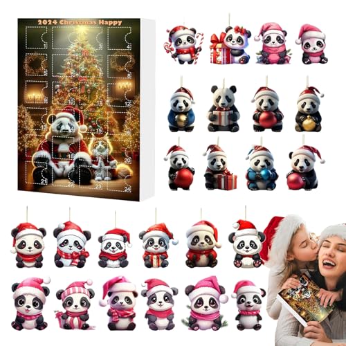 Yabauuop Weihnachtsschmuck Adventskalender,Countdown Kalender Mit 24 Panda Dekoornamenten | Niedliches Sammelstück Flaches Andenken Für Jugendliche Schüler Kinder Familie Erwachsene von Yabauuop