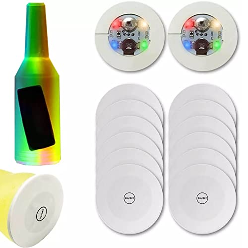 12er Bunt LED Untersetzer, LED leuchtende untersetzer mit 7 Lichtmodi, Rund Led Getränkehalterleuchten, Getränke ON/Off Taste LED Untersetzer für Gläser, Baruntersetzer für Partys, Bar (5cm) von Yabound
