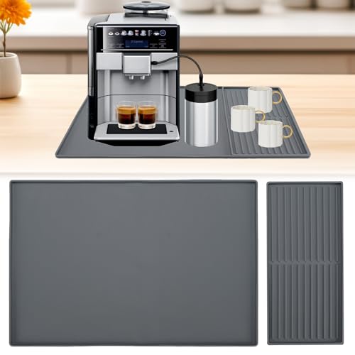 Unterlage Kaffeemaschine, Abtropfmatte Kaffeemaschine, 61 x 40,5 cm Rutschfeste Silikonmatte Unterlage mit Konvexem Rand, Küchen Zubehör für Kaffeemaschine,Tasse und Geschirr von Yabound
