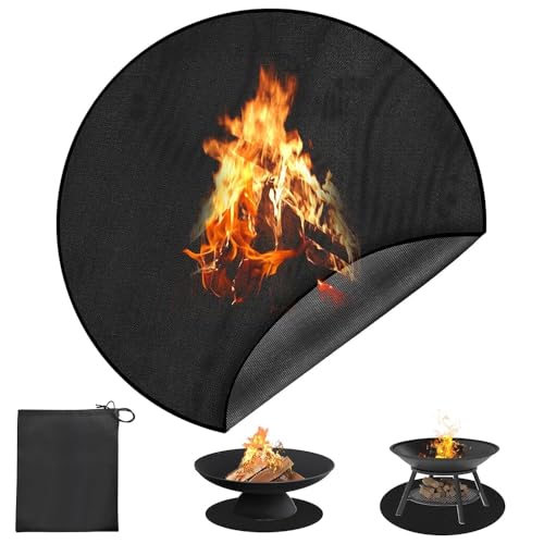Feuerfeste Unterlage Rund, 120cm/ 48zoll Feuerschutzmatte Bodenschutzmatte, Hitzebeständige 2000°F, Wasserdicht Feuerstellenmatte für Feuerschale, Gras, Terrasse, Boden, Camping von Yabound