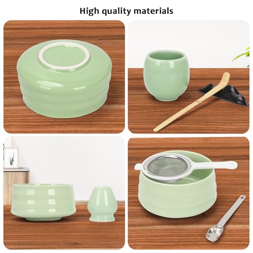 Matcha Set, 7 Stück Matcha Zubehör, Matcha Besen, Matcha Filtersieb, 530 ml Matcha-Schale, Chasen und Matcha Löffel (Grün) von Yabound