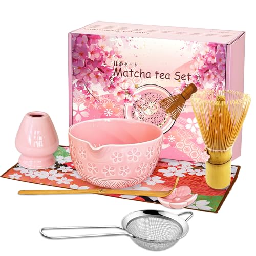 Matcha Set Rosa, 7 Piece Matcha Tea Set, Matcha-Besen, Keramik Matcha-Schale, Matcha Filtersieb, Chasen und Matcha Löffel, Matcha Zubehör für Matcha Einsteiger Matcha Set Rosa, 7 Piece Matcha Tea Set, Matcha-Besen, Keramik Matcha-Schale, Matcha Filtersieb, Chasen und Matcha Löffel, Matcha Zubehör für Matcha Einsteiger von Yabound
