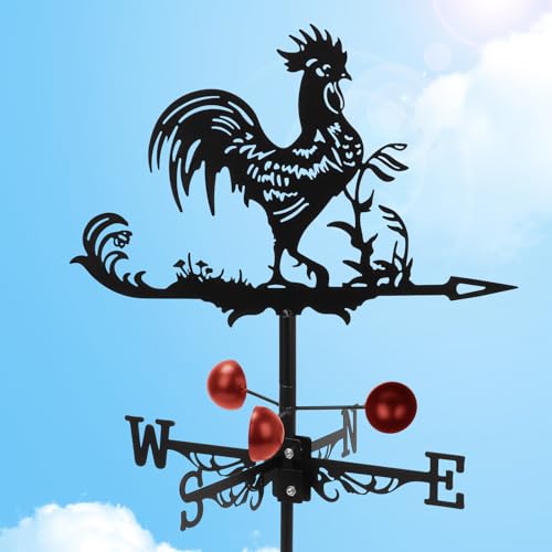 Wetterhahn, Wetterfahne mit Halterung, Retro Hahn Design, Robuste Metall Windfahne zur Wettervorhersage, Metall Cockerel Weathervane fur Wind Direction Indicator und Roof Decoration von Yabound