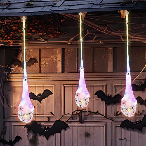 3 Stücke Leuchtende Spinnen-Eiersäcke, Hängende Halloween-Dekoration für draußen, Lichterfüllter Spinneneier-Sack für Halloween-Requisiten, Partygeschenke, Garten Dekoration (A) von Yabound
