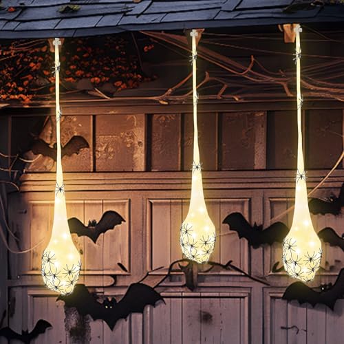 3 Stücke Leuchtende Spinnen-Eiersäcke, Hängende Halloween-Dekoration für draußen, Lichterfüllter Spinneneier-Sack für Halloween-Requisiten, Partygeschenke, Garten Dekoration (B) von Yabound