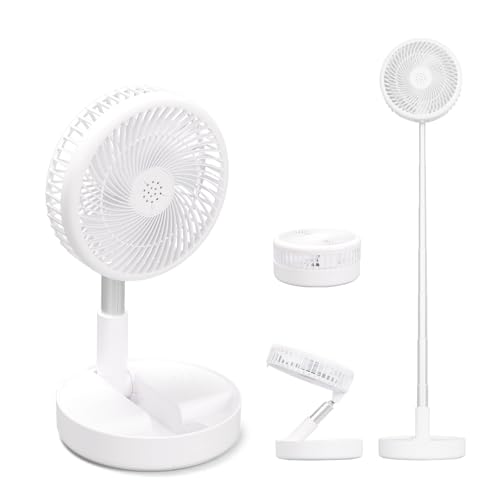 Yabound Klappbarer Standventilator, Teleskopventilator USB Wiederaufladbarer Ventilator, Tragbarer Oszillierender Standventilator mit 6000 mAh Akku, für Hause Schlafzimmer Reisen Camp von Yabound